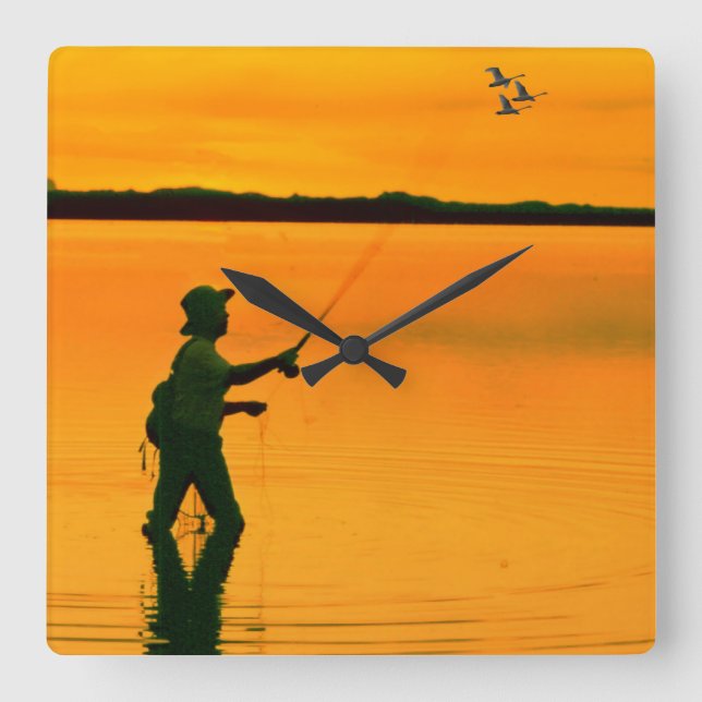 Fly Fishing image for Square-Wall-Clock Square Wall Clock (Front)