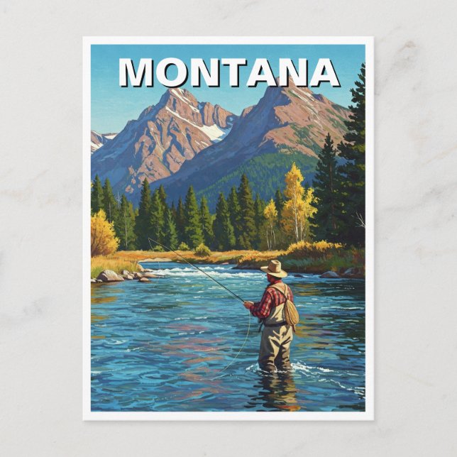 Fly Fishing in Montana Yellowstone river Postcard (Front)