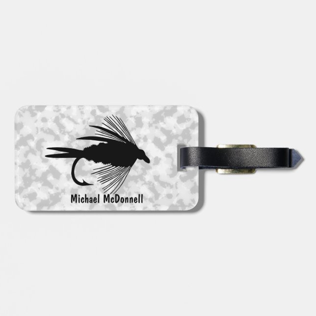 Fly Fishing lure to Personalise Luggage Tag (Back Horizontal)