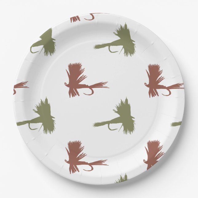 Fly Fishing Lures Pattern Paper Plate (Front)