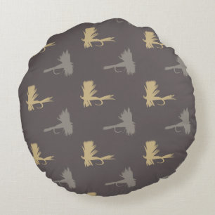 Fly Fishing Lures Pattern Round Cushion