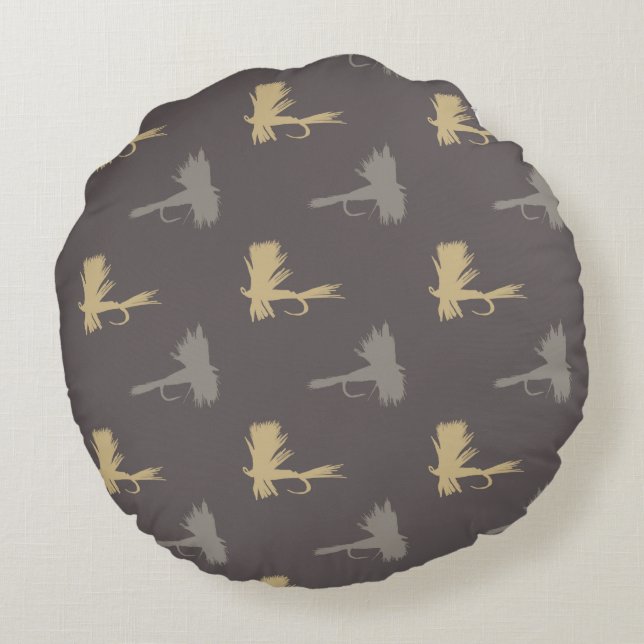 Fly Fishing Lures Pattern Round Cushion (Back)