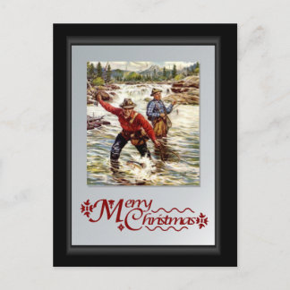Fly fishing on the river holiday postcard