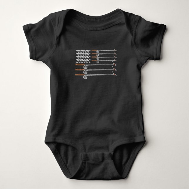 Fly Fishing Rod US American Flag Art Baby Bodysuit (Front)