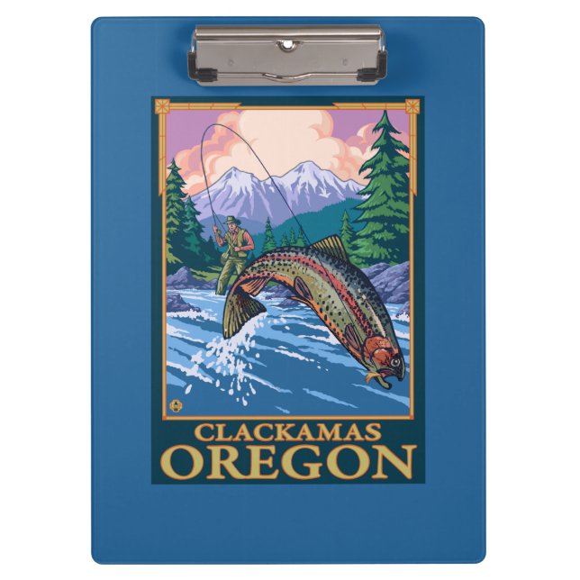 Fly Fishing Scene - Clackamas, Oregon Clipboard (Front)