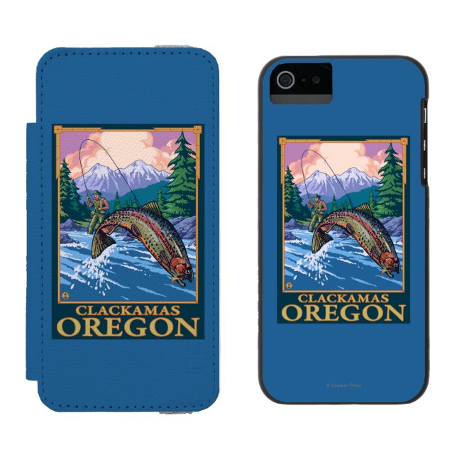 Fly Fishing Scene - Clackamas, Oregon Incipio iPhone Wallet Case (Side by Side)