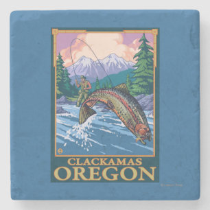 Fly Fishing Scene - Clackamas, Oregon Stone Coaster