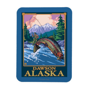 Fly Fishing Scene - Dawson, Alaska Magnet