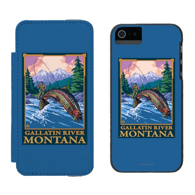 Fly Fishing Scene - Gallatin River, Montana Incipio iPhone Wallet Case (Side by Side)