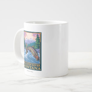Fly Fishing Scene - Gallatin River, Montana Large Coffee Mug