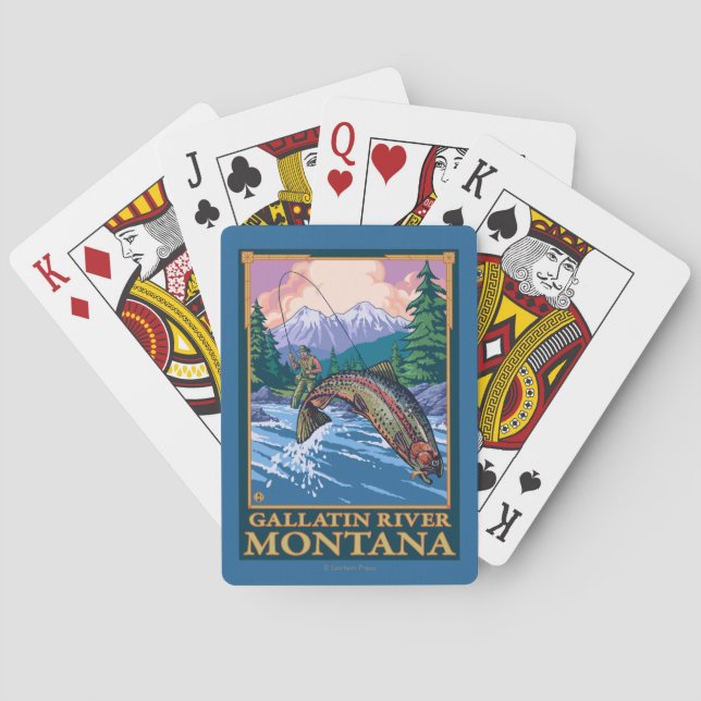 Fly Fishing Scene - Gallatin River, Montana Playing Cards (Back)