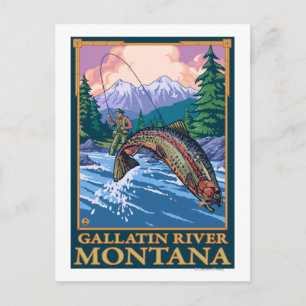 Fly Fishing Scene - Gallatin River, Montana Postcard