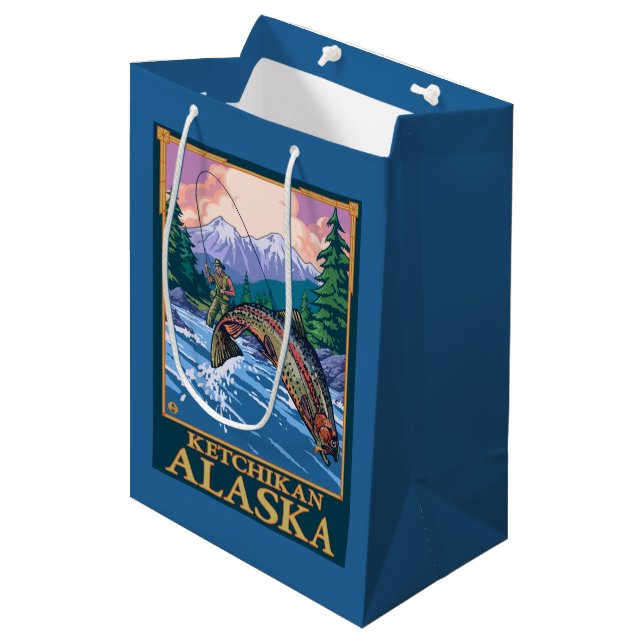 Fly Fishing Scene - Ketchikan, Alaska Medium Gift Bag (Front Angled)