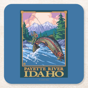 Fly Fishing Scene - Payette River, Idaho Square Paper Coaster