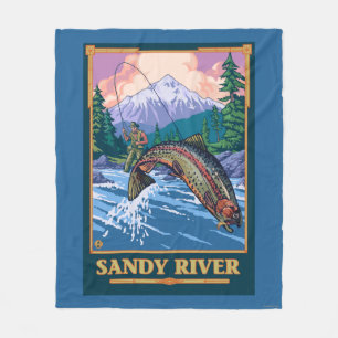 Fly Fishing Scene - Sandy River, Oregon Fleece Blanket