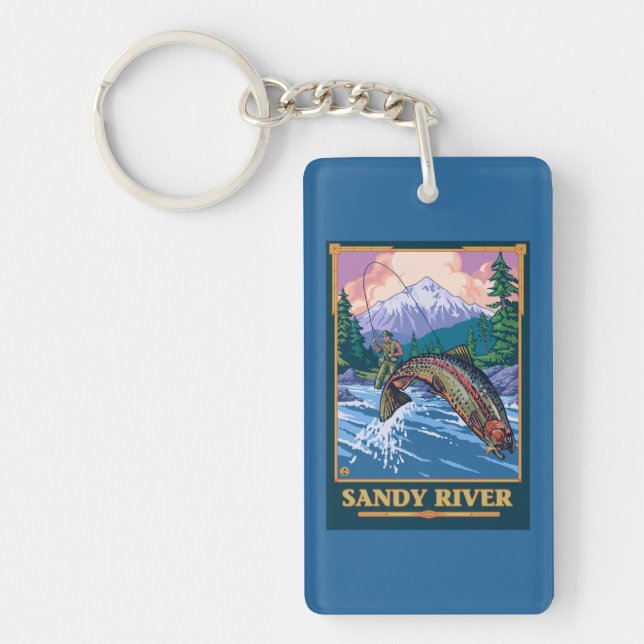 Fly Fishing Scene - Sandy River, Oregon Key Ring (Front)