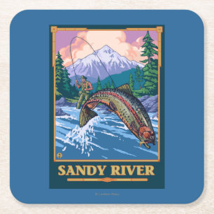 Fly Fishing Scene - Sandy River, Oregon Square Paper Coaster