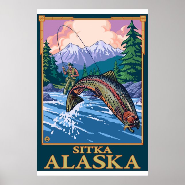 Fly Fishing Scene - Sitka, Alaska Poster (Front)