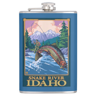 Fly Fishing Scene - Snake River, Idaho Hip Flask