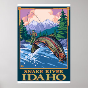 Fly Fishing Scene - Snake River, Idaho Poster