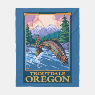 Fly Fishing Scene - Troutdale, Oregon Fleece Blanket