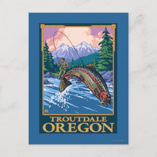 Fly Fishing Scene - Troutdale, Oregon Postcard