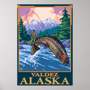 Fly Fishing Scene - Valdez, Alaska Poster