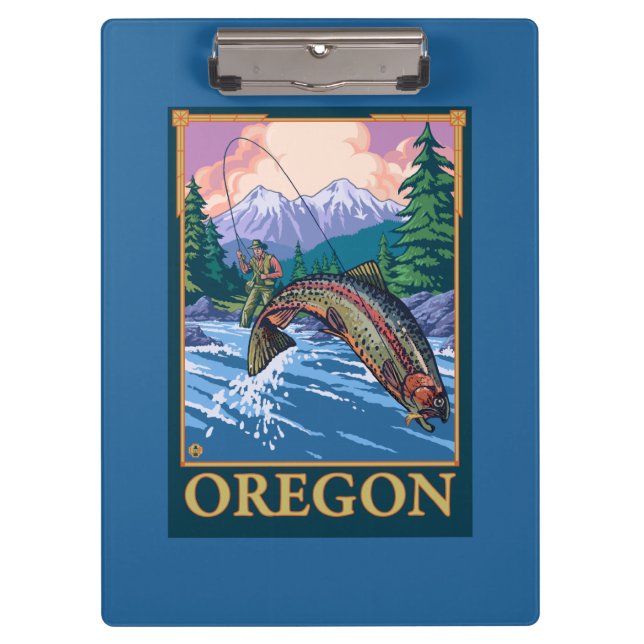 Fly Fishing Scene- Vintage Travel Poster Clipboard (Front)