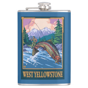 Fly Fishing Scene - West Yellowstone Hip Flask