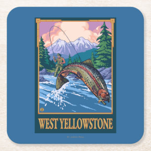 Fly Fishing Scene - West Yellowstone Square Paper Coaster