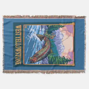 Fly Fishing Scene - West Yellowstone Throw Blanket