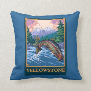 Fly Fishing Scene - Yellowstone National Park Cushion