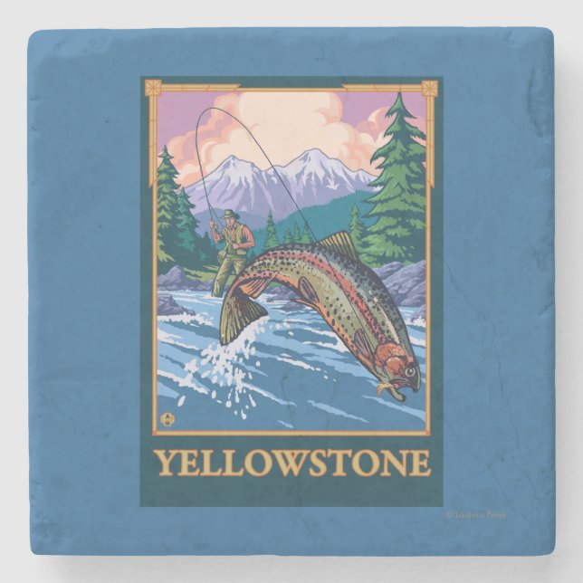 Fly Fishing Scene - Yellowstone National Park Stone Coaster (Front)
