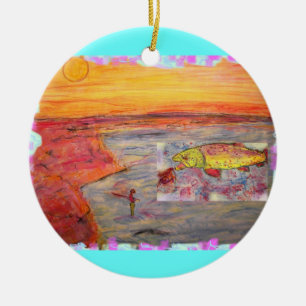 fly fishing sunset art ceramic tree decoration