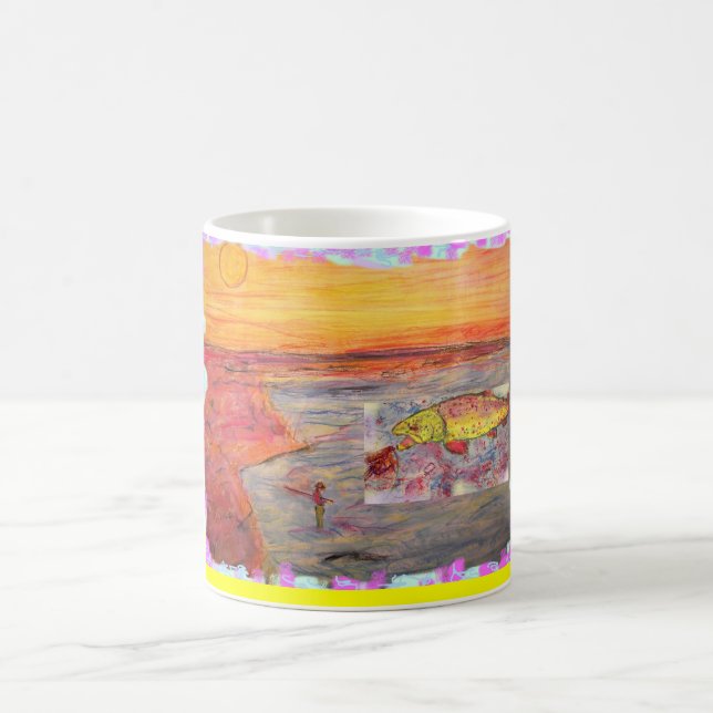 fly fishing sunset art coffee mug (Center)