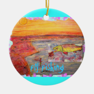fly fishing sunset design ceramic tree decoration