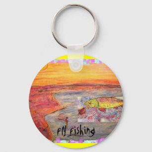 fly fishing sunset design key ring