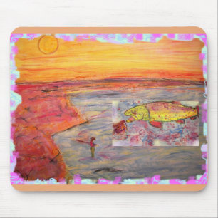 fly fishing sunset mouse pad