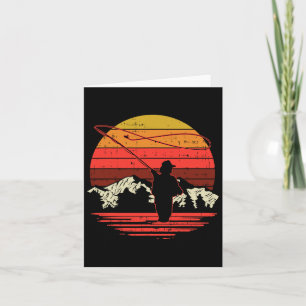 Fly Fishing Sunset Retro Trout Angling Fisherman A Card