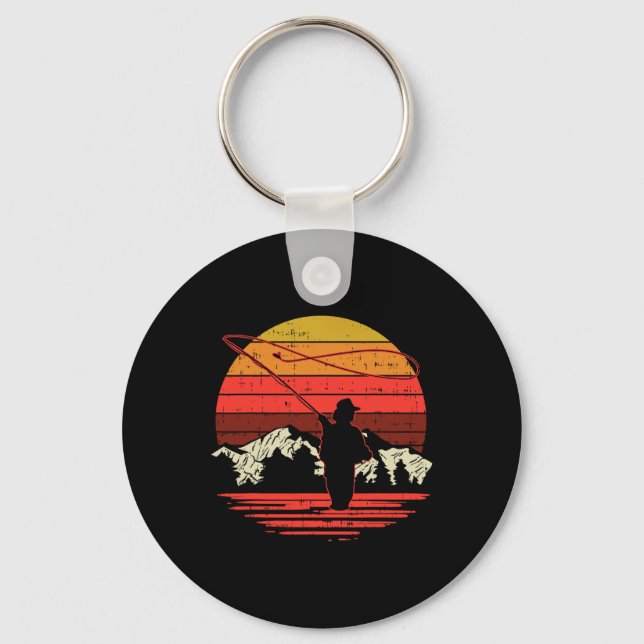 Fly Fishing Sunset Retro Trout Angling Fisherman A Key Ring (Front)