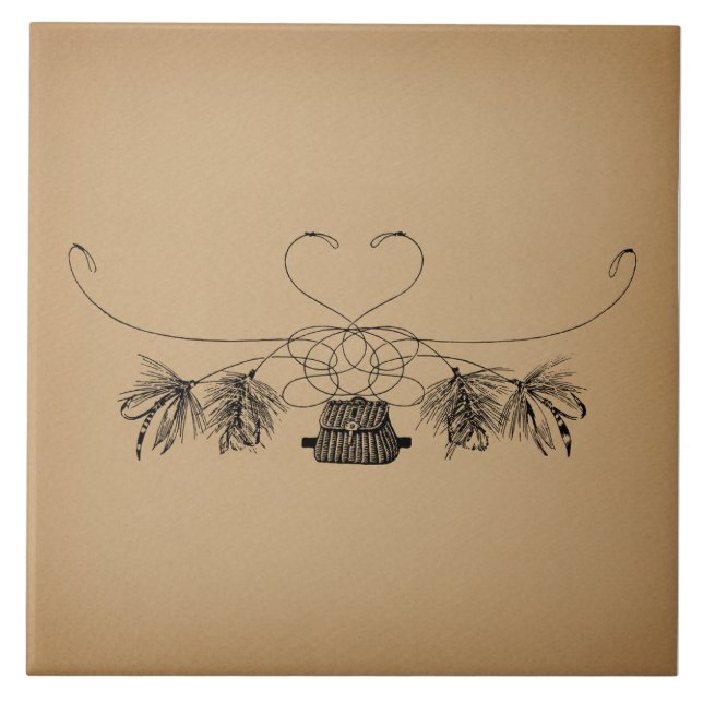 Fly Fishing Themed Vintage Art Ceramic Tile (Front)