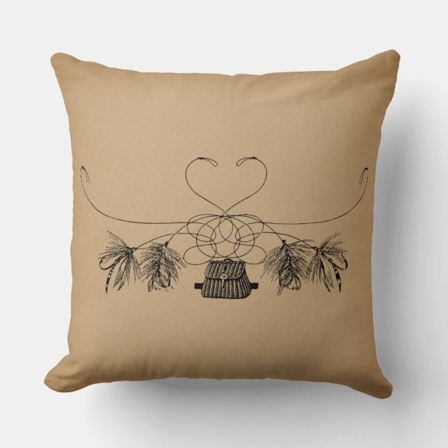 Fly Fishing Themed Vintage Art Cushion (Front)