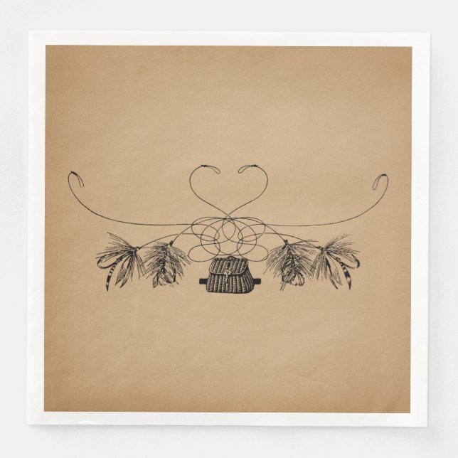 Fly Fishing Themed Vintage Art Napkin (Front)