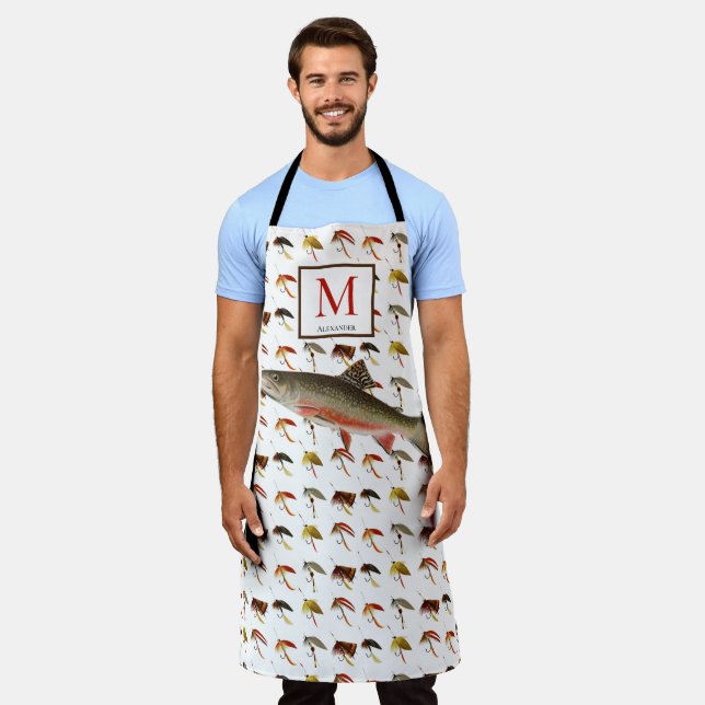 Fly Fishing Trout Fisherman Flies White Watercolor Apron (Worn)