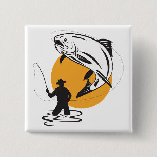 Fly Fishing Trout Sunset Silhouette 15 Cm Square Badge