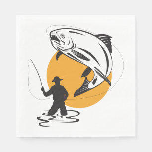 Fly Fishing Trout Sunset Silhouette Napkin