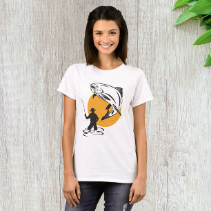 Fly Fishing Trout Sunset Silhouette T-Shirt
