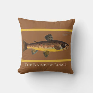 Fly Fishing Trout Watercolor Brown Cushion