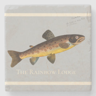 Fly Fishing Trout Watercolor Grey Stone Coaster