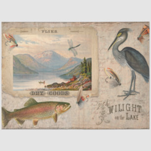 Fly Fishing Vintage Lake Trout Fish Decoupage Art  Tissue Paper